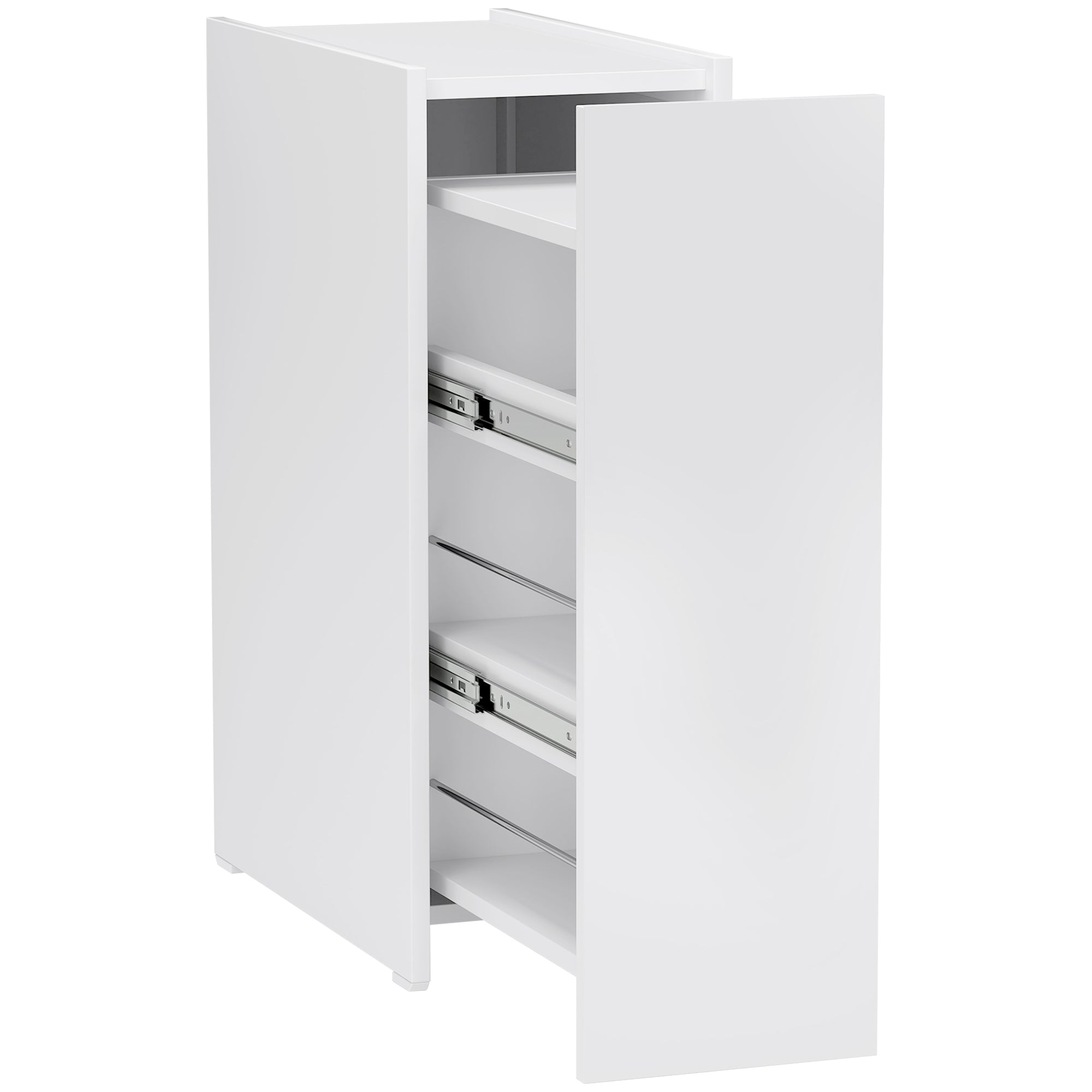 Slim Bathroom Cabinet, Wheels, 3 Deep Compartments, White