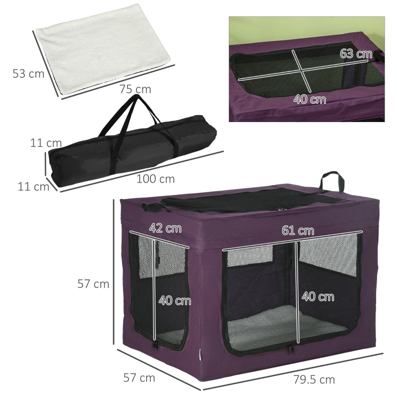 80cm Pet Carrier, with Cushion, for Small and Medium Dogs - Purple