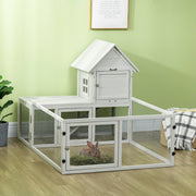 Indoor Rabbit Hutch Guinea Pig Cage with Slide-Out Tray, Large Fenced Area - Light Grey
