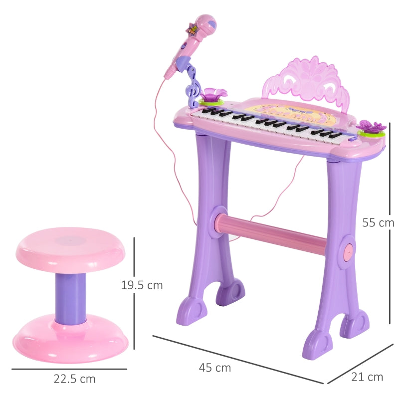 32 Keys Kids Mini Electronic Keyboard Educational Piano Stool Microphone Toy