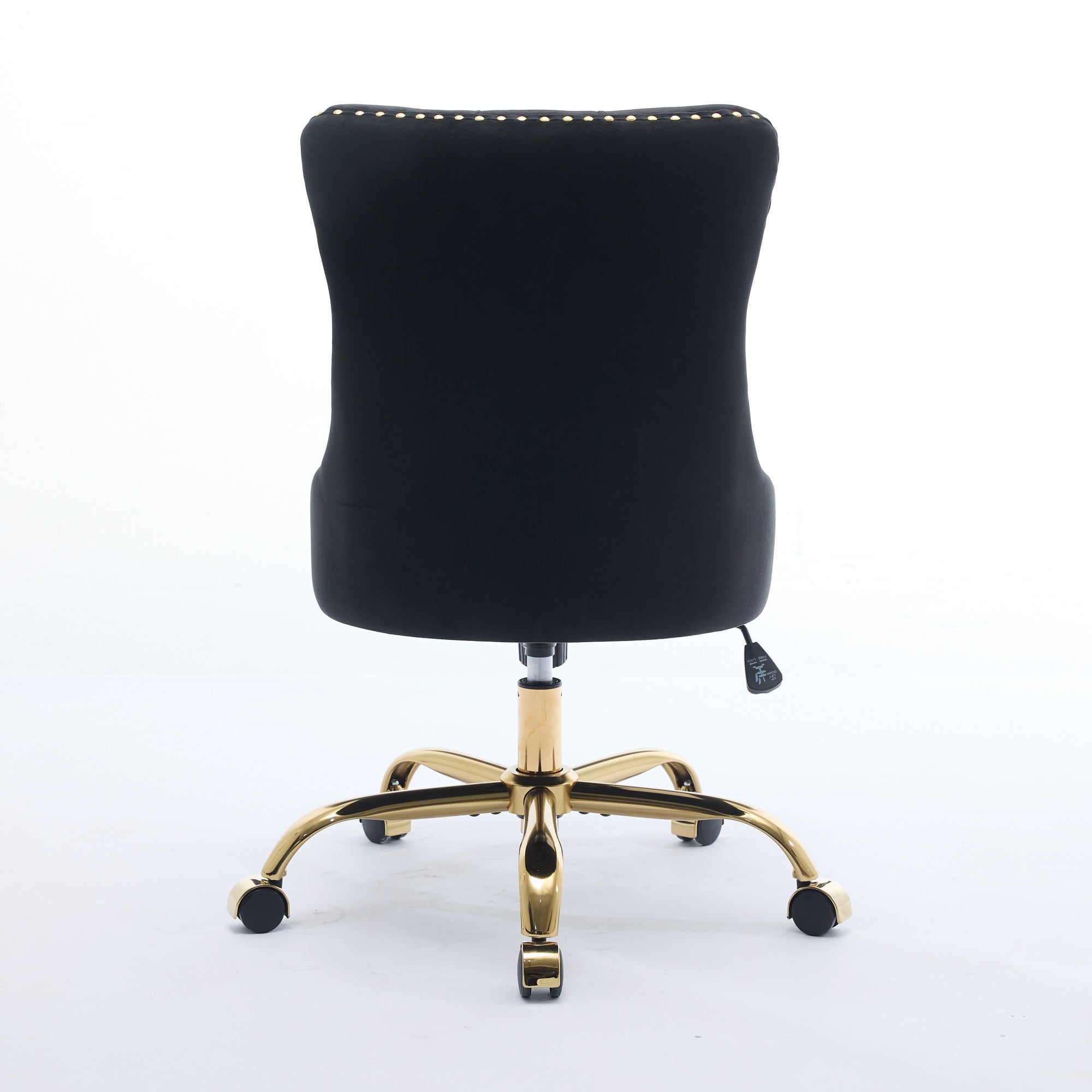 Home Office Chair Velvet Upholstered Tufted Swivel Adjustable Golden Base - Black