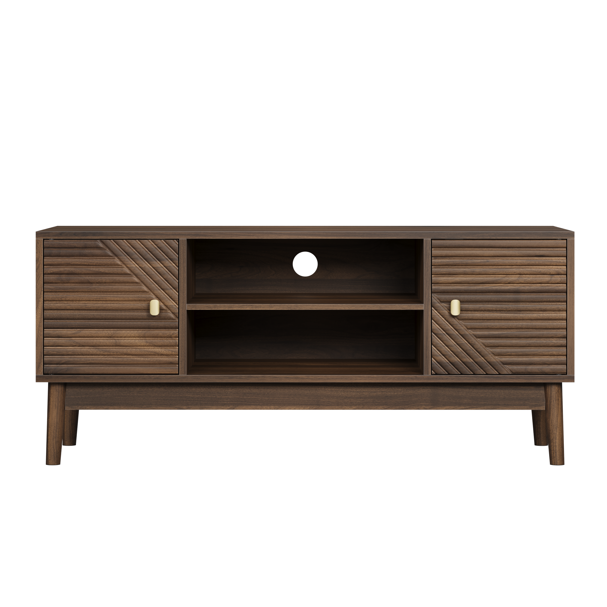 TV Stand, 110cm Mid-Century Modern with Storage Space, Walnut