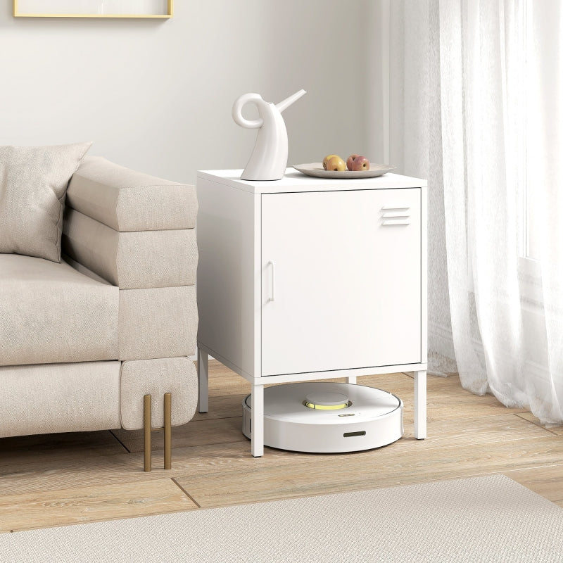 Bedside Table Adjustable Shelf Multipurpose Steel White