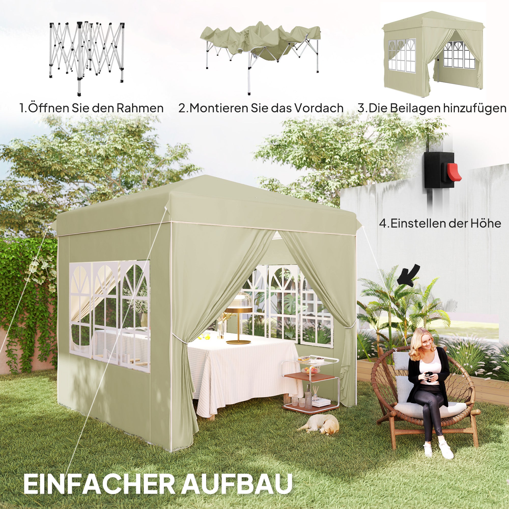 Pavilion 2.5x2.5m Pop-up Folding UV 50+ with 4 Side Panels, Cream White