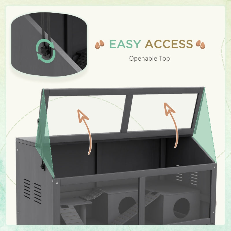 Hamster Cage, Small Animal Cage for Gerbils and Mice with Suspension Bridge and Openable Top, Wooden Grey