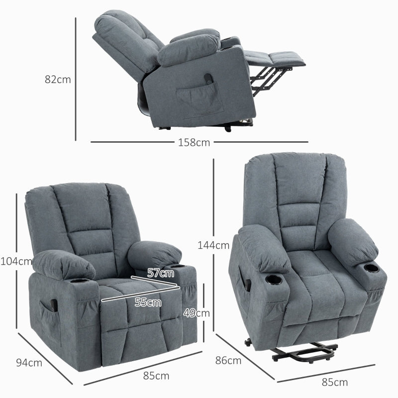 Oversized Riser and Recliner Chair, Fabric Upholstered Lift Chair with Remote Control and Cup Holder, Grey