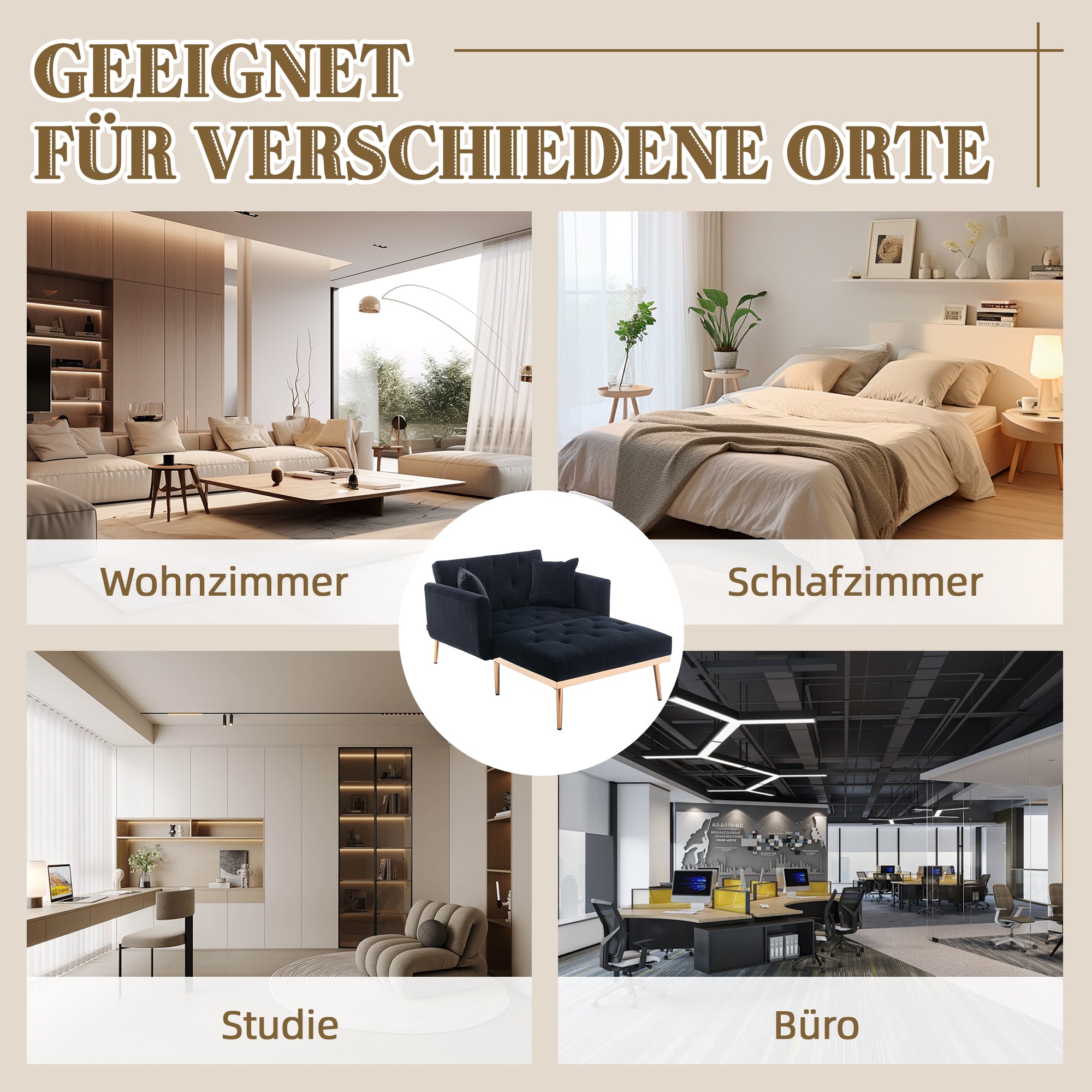 Armchair, Adjustable Backrest Folding Recliner, Ferrous