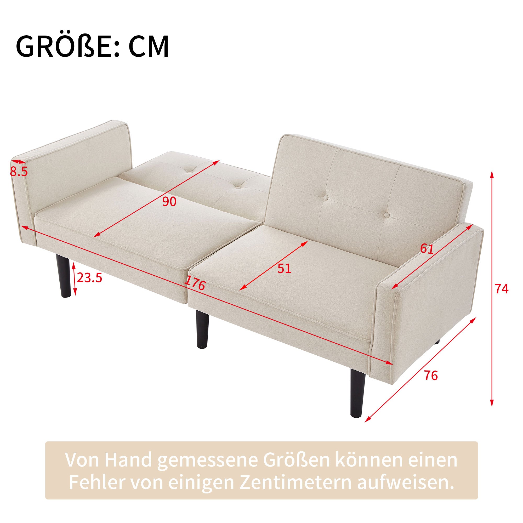 Sofa Bed, 2-in-1 Adjustable with Independently Adjustable Backrests, Cotton Linen Fabric