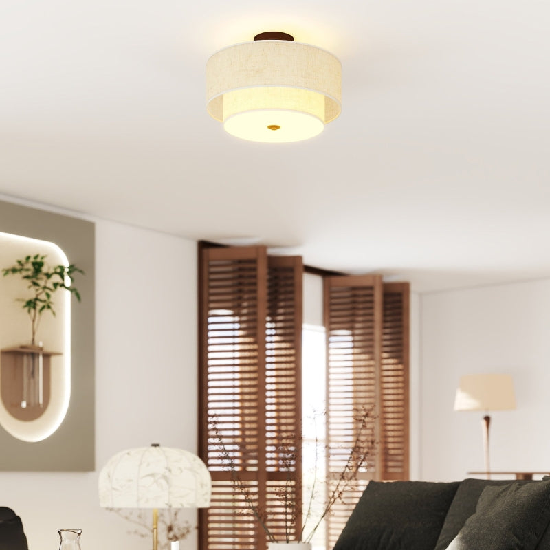 Ceiling Lamp, Double Shades, Pendant Light, Linen Look, Cream White