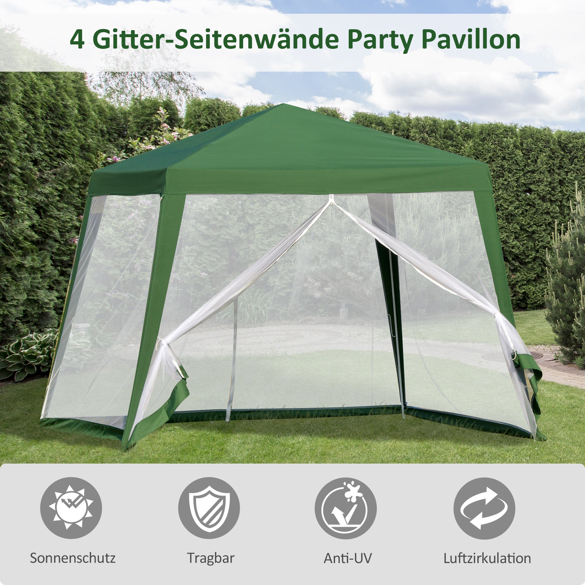 Garden Gazebo Marquee 3x3 m Weatherproof Mosquito Net, Metal & Polyester, Green