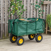 Garden Cart Truck Trolley Wheelbarrow, Large 4 Wheel Heavy Duty with Handle - Green