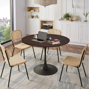Modern Round Dining Table, 47.24" Four Patchwork Tabletops, Oak Wood Grain & Metal