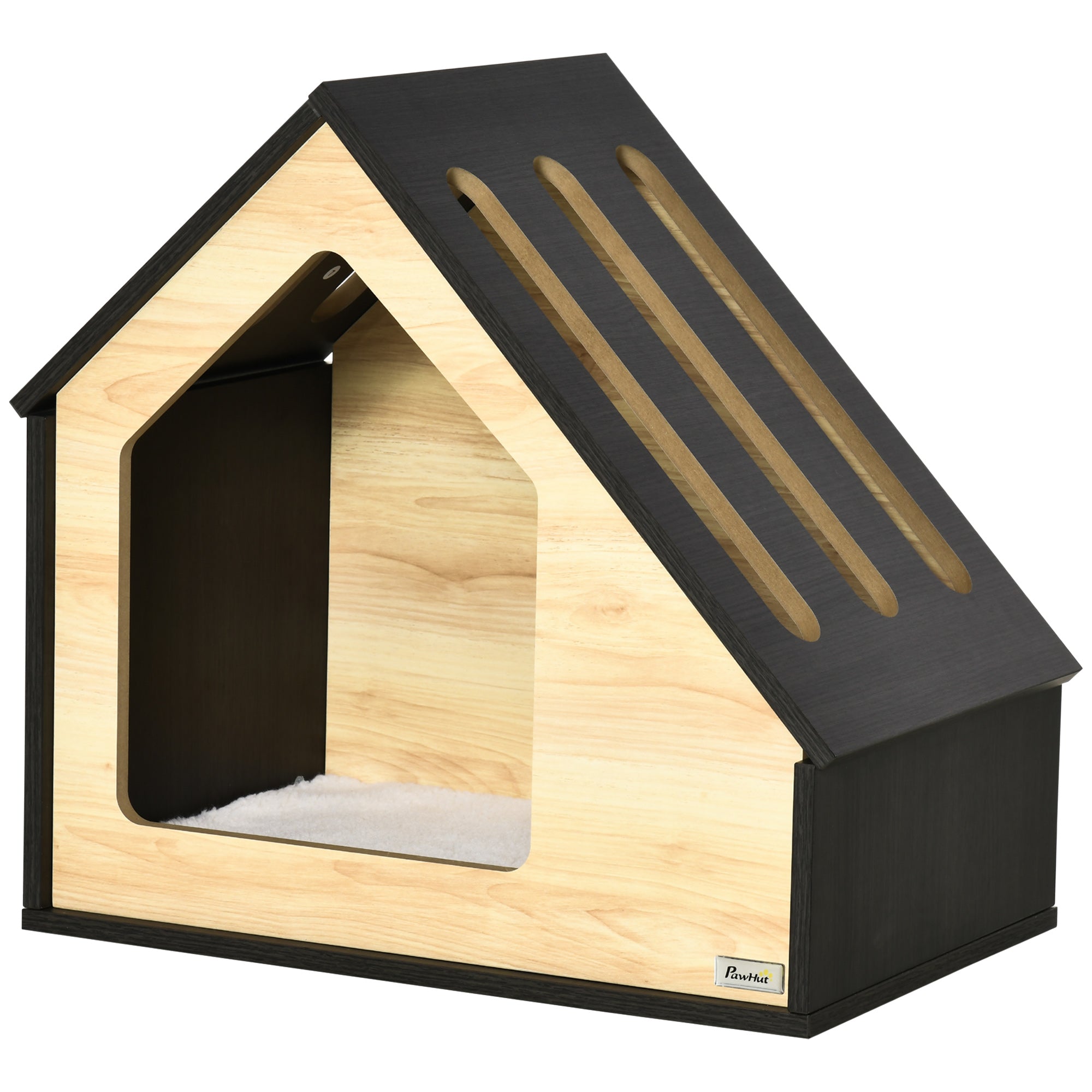 Wooden Dog House, Cat Cave, Dog Sleeping Place, Cozy Cushion, 60 x 40 x 59.2 cm, Wood
