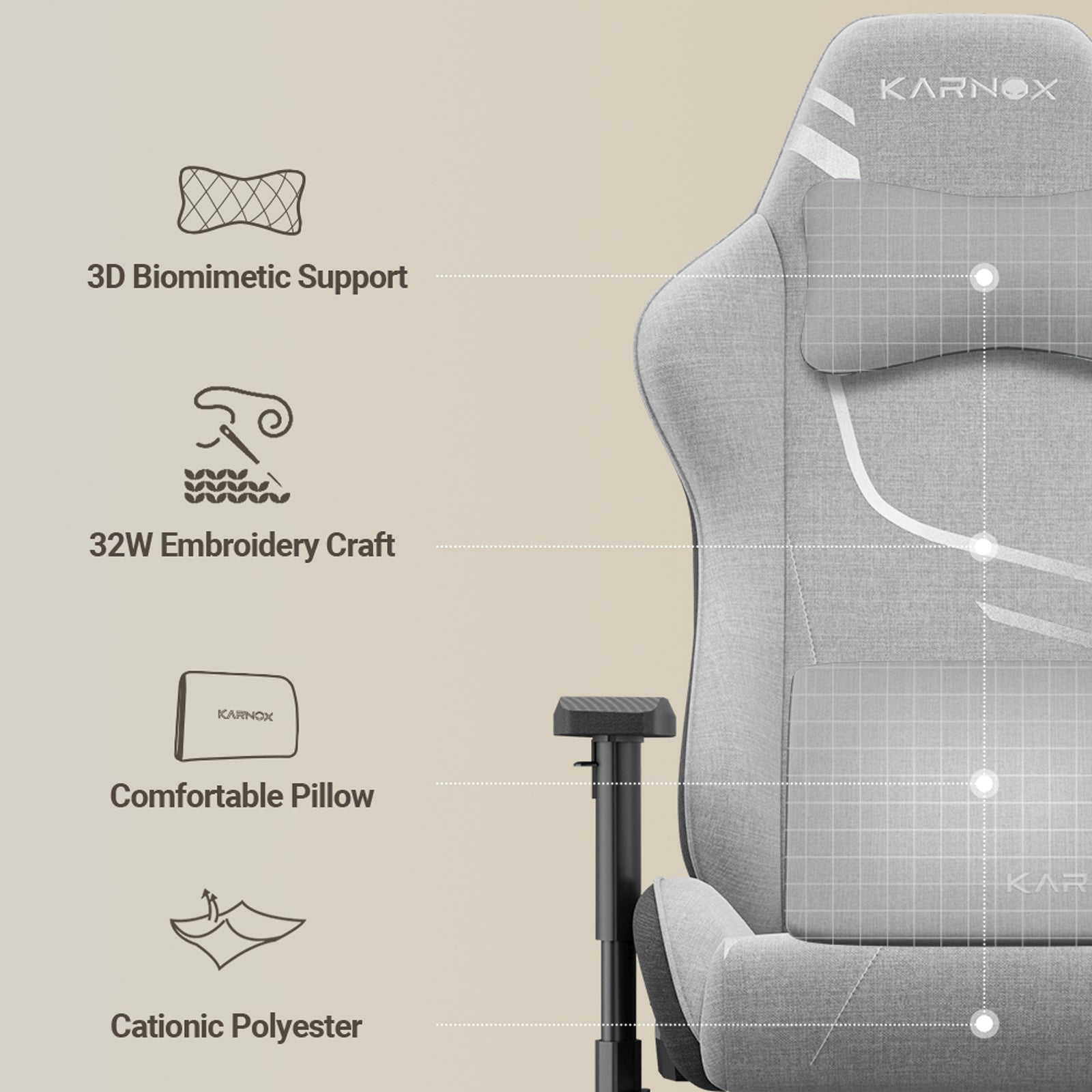 KORNOX Gaming Chair, High Back Swivel Ergonomic Support, Silver Gray Fabric