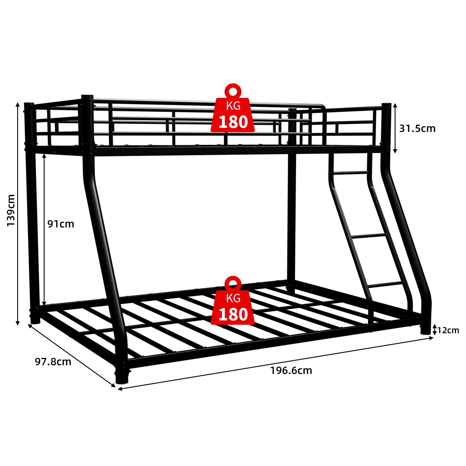 Bunk Bed, Twin Over Full, Metal