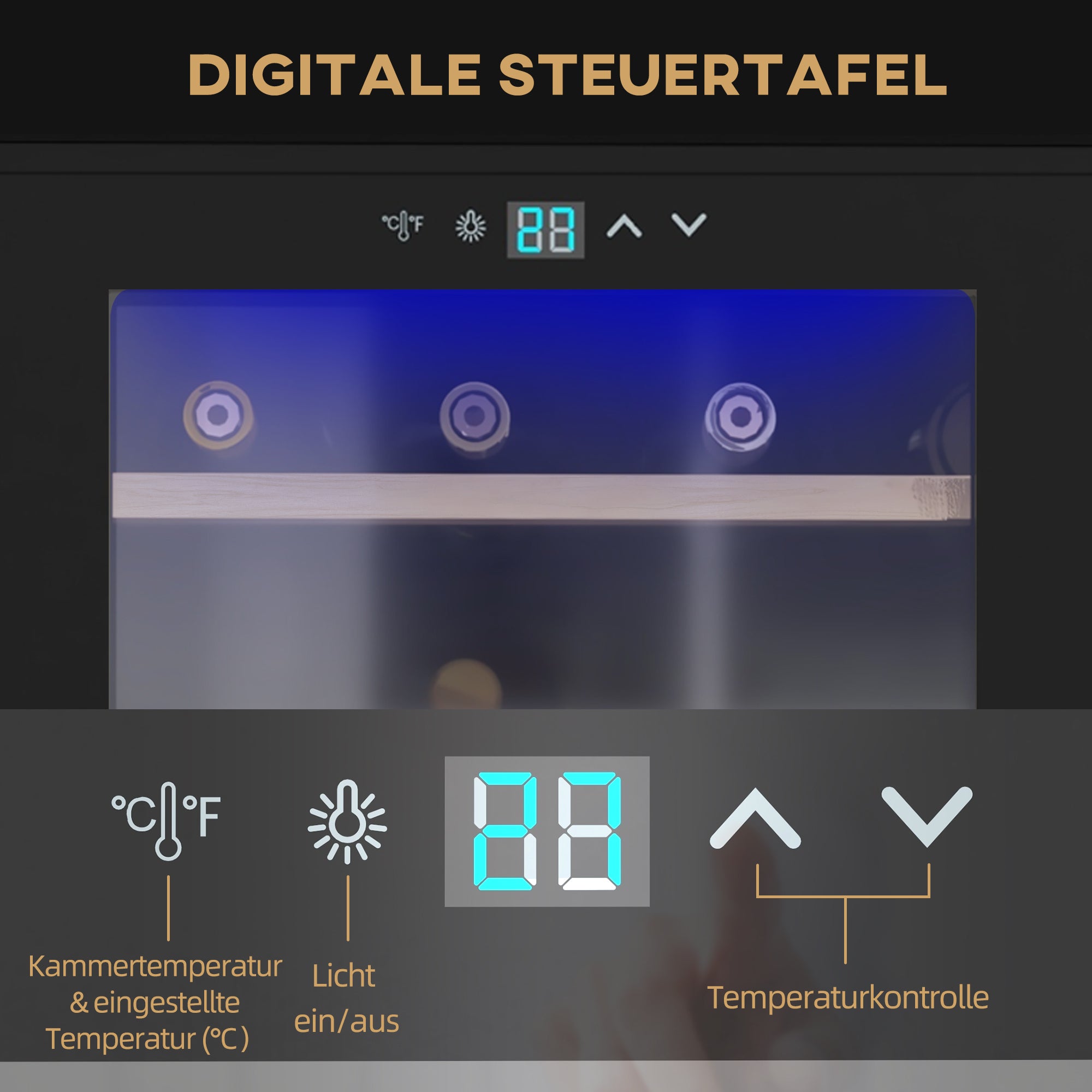 Small Wine Cooler, 24 Bottle Adjustable Temperature LED Lighting, Black