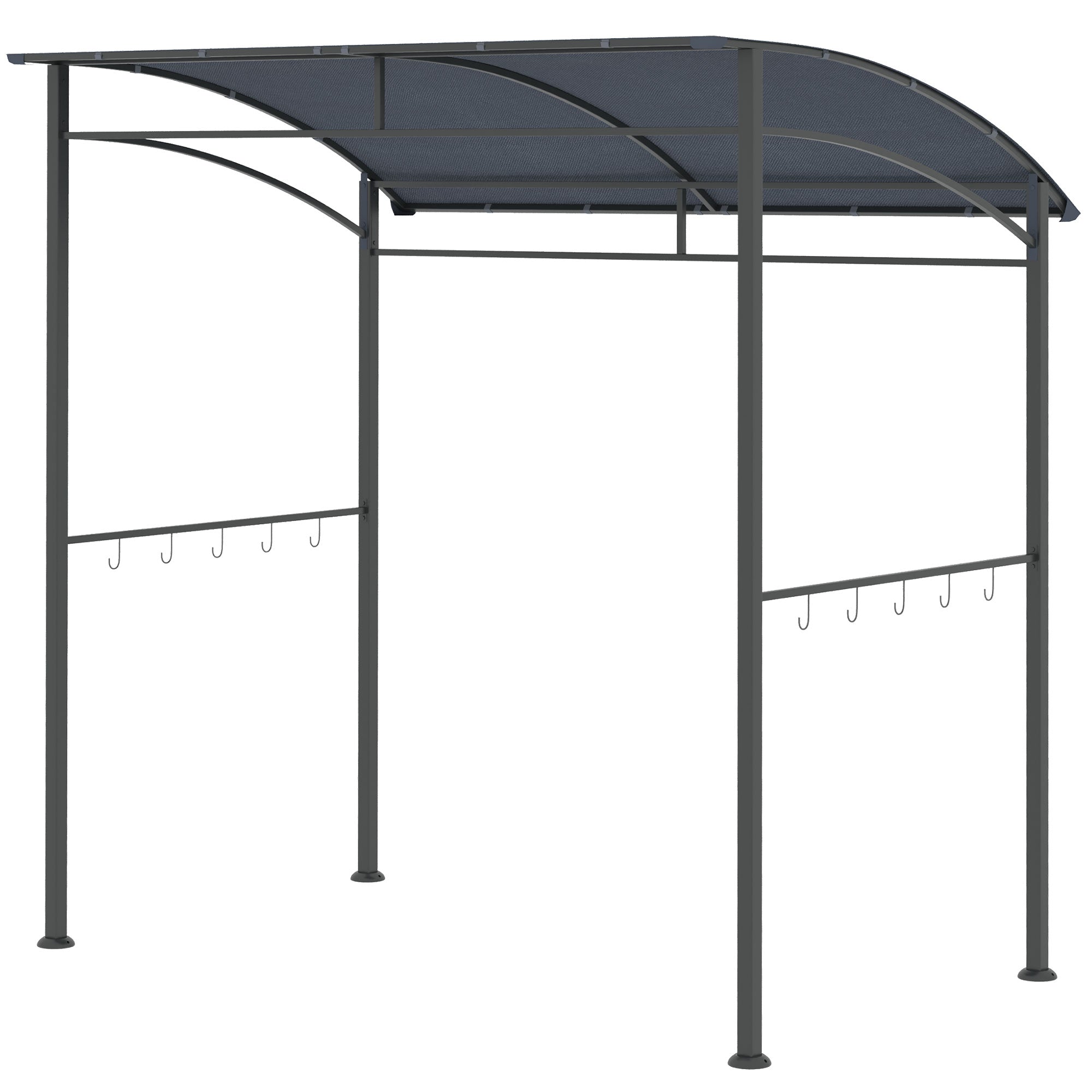 BBQ Grill Gazebo Tent 2.2 x 1.5m Metal Frame Curved Canopy 10 Hooks Grey