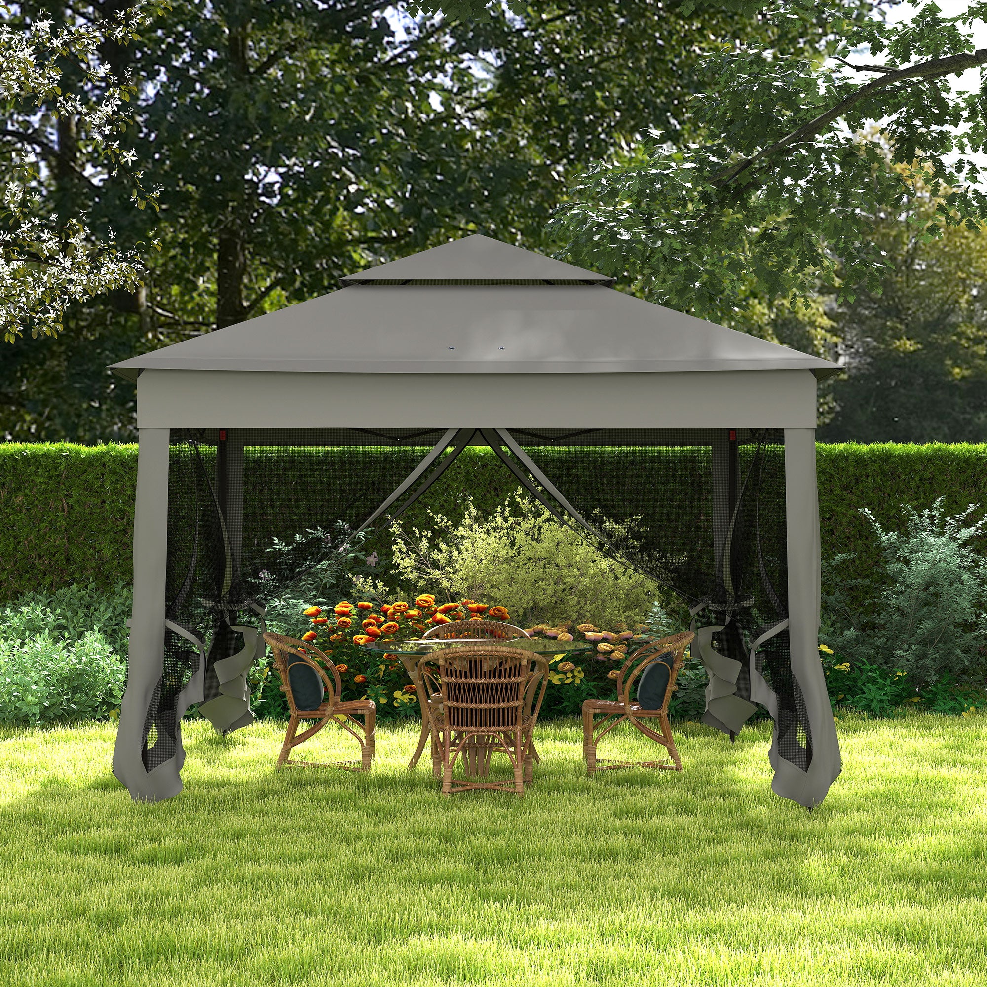 3 x 3(m) Pop Up Gazebo, Double-roof with Netting, Dark Grey
