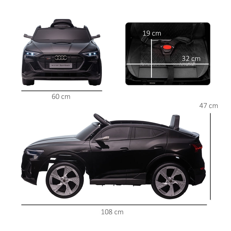 Audi E-tron Licensed 12V Electric Car with Parental Remote, Music, Lights, Suspension Wheels, Black