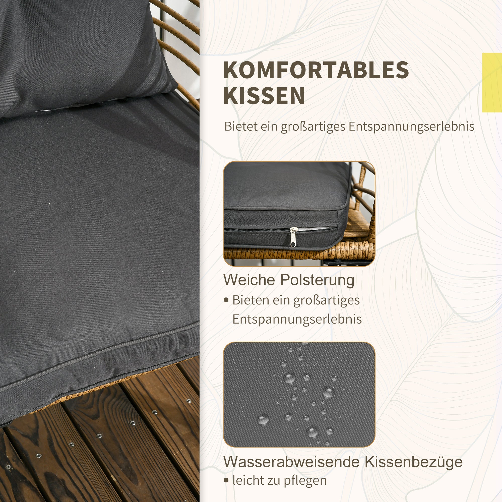 Rattan Garden Furniture Set, 3-Piece Bistro with Table & 2 Chairs, Sand/Dark Grey