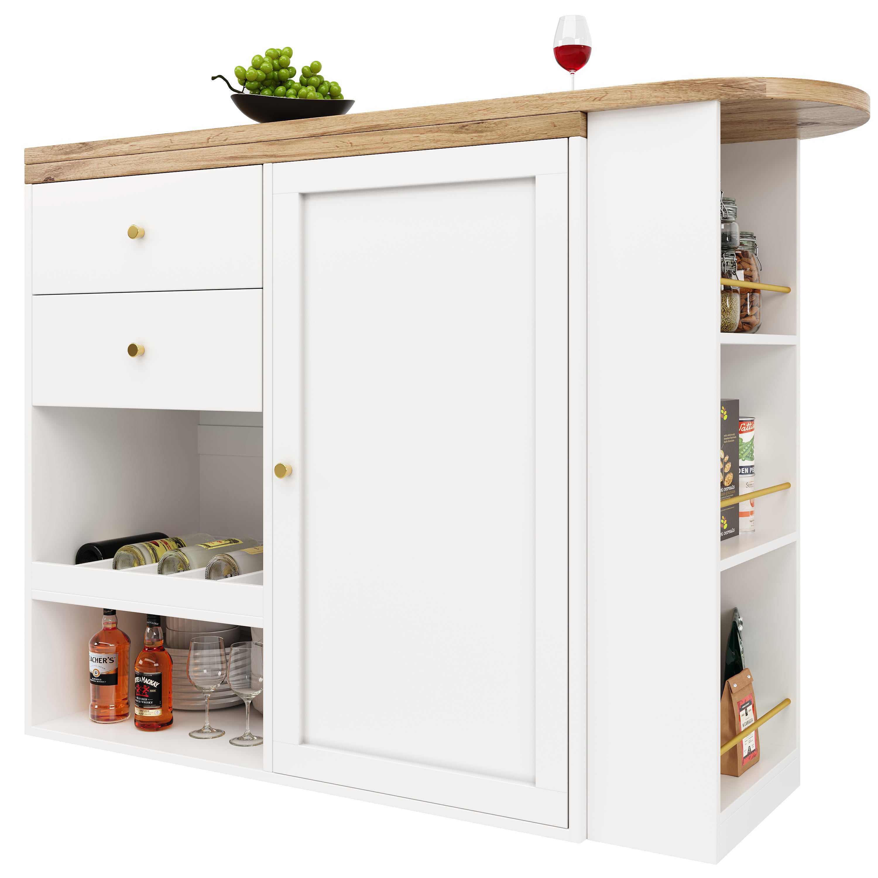 Rotating Bar Table 2 Drawers Sliding Cabinet Open Storage