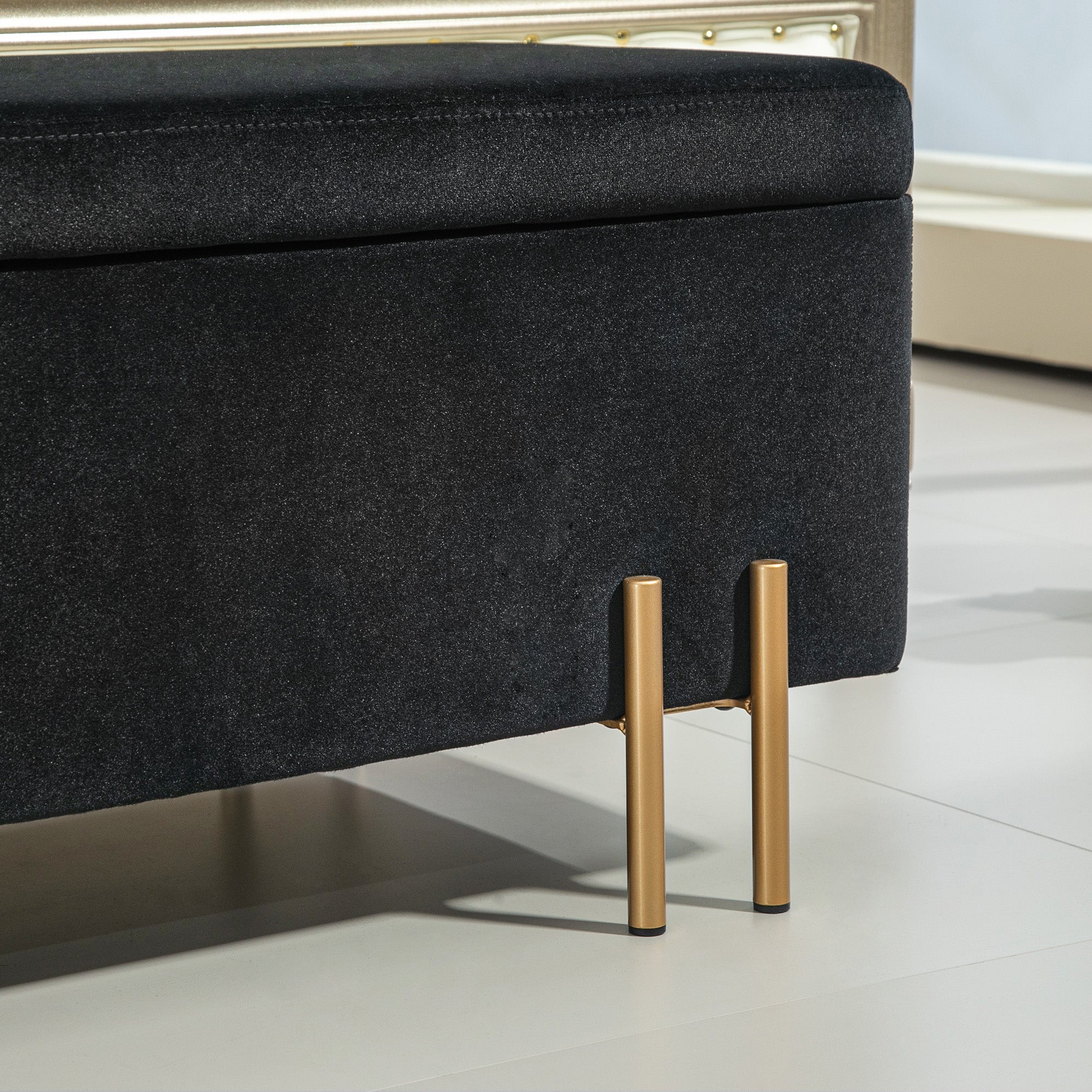 Bench Upholstered with Storage 100x40x42cm, Black Fabric/Metal
