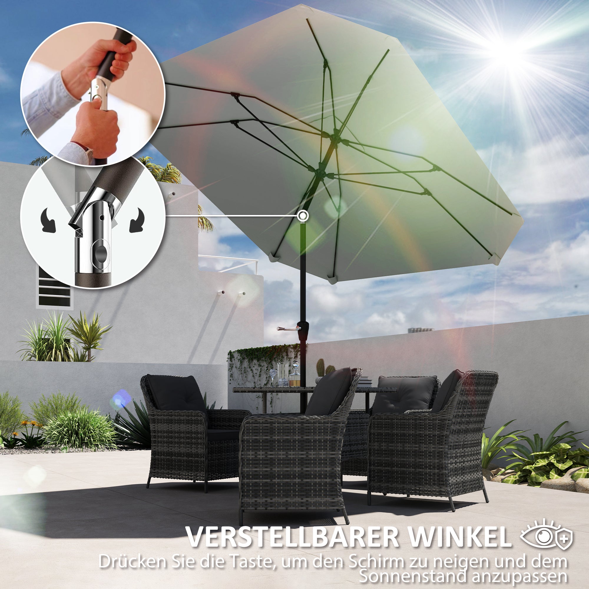 Parasol Ø233cm, Octagonal Folding Beach/Balcony/Garden, Dark Grey