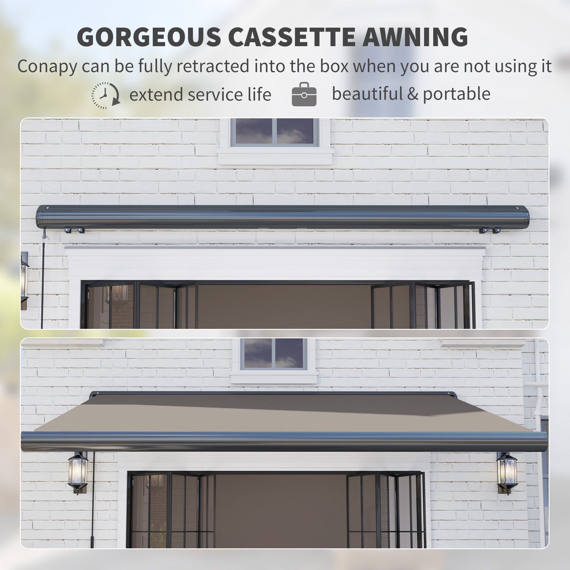 Electric Awning, 3.5 x 3 m DIY Retractable UV50+ Sun Shade, Aluminium Frame, Light Grey