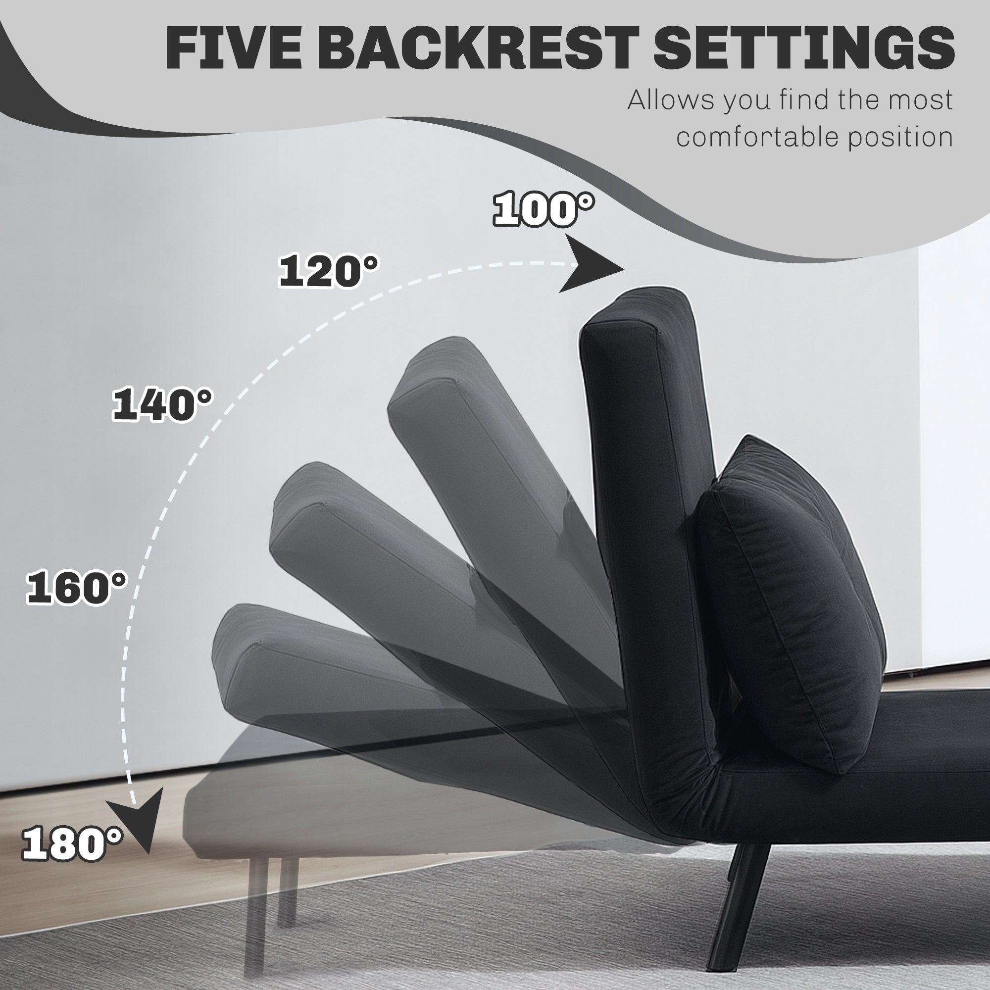 Chair Bed, 4-in-1 Single with Pillow - Velvet-Feel Black