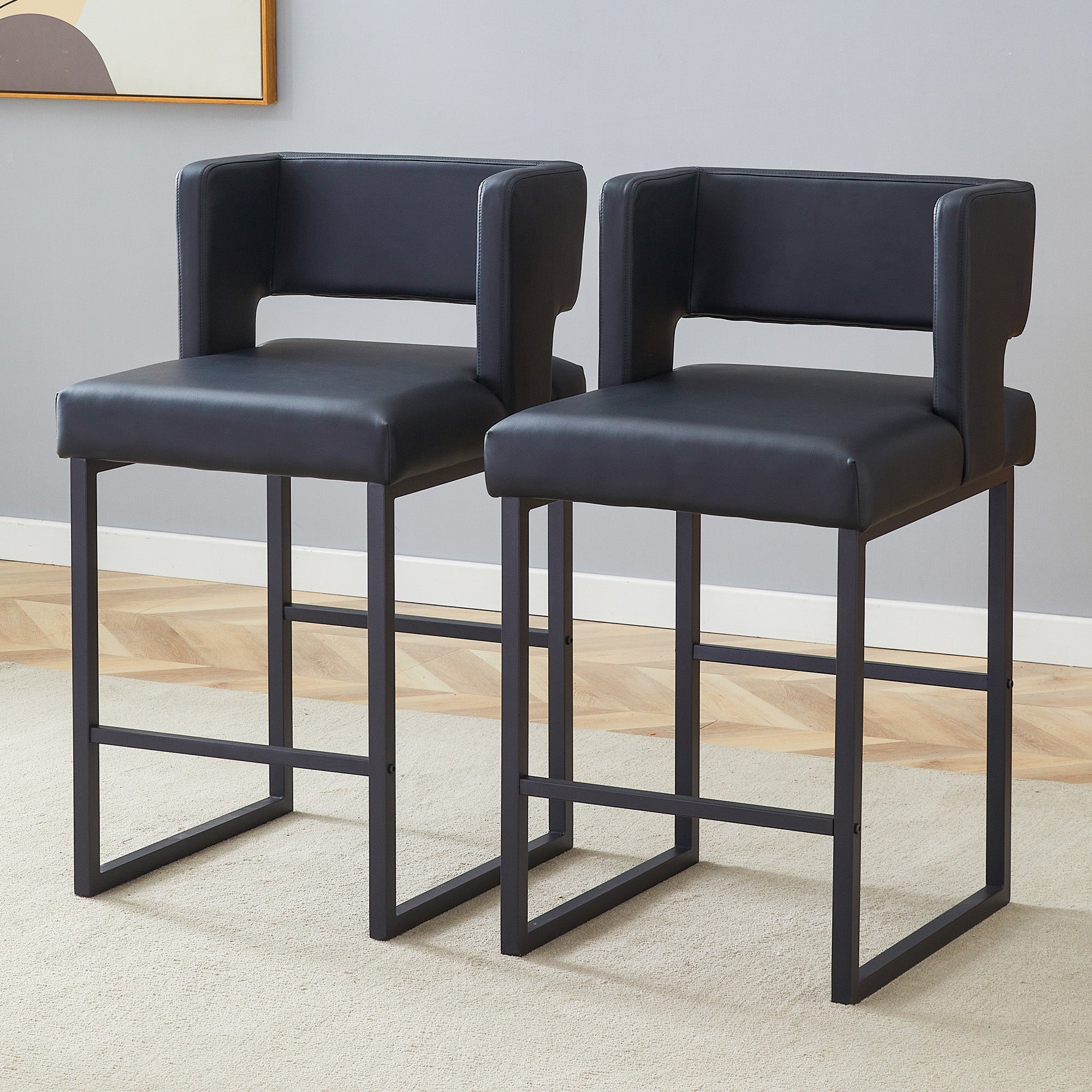 2-Pack Bar Stools, Nordic Square Design with Metal Legs, Black