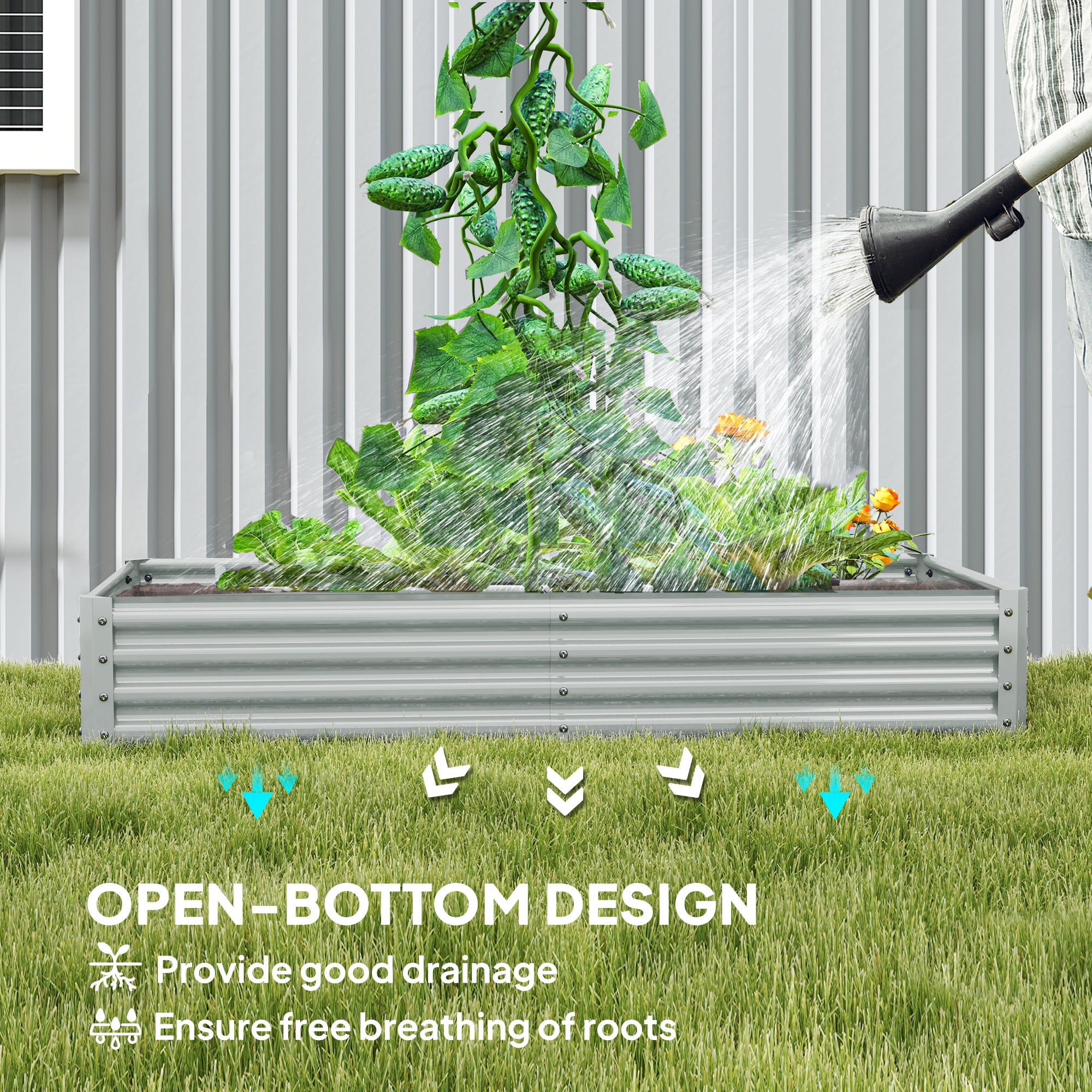 Galvanised Steel Open Planter 180 x 90cm - Silver