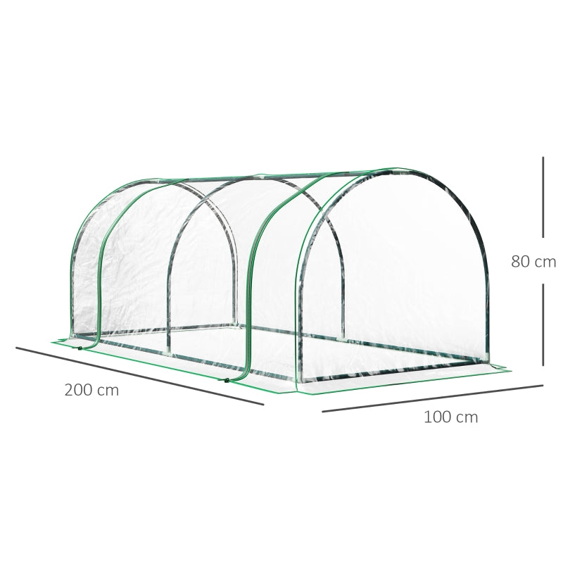 Set of 2 Tunnel Greenhouse Roll-up Door Steel Frame 200 x 100 x 80cm, Clear Plastic Cover