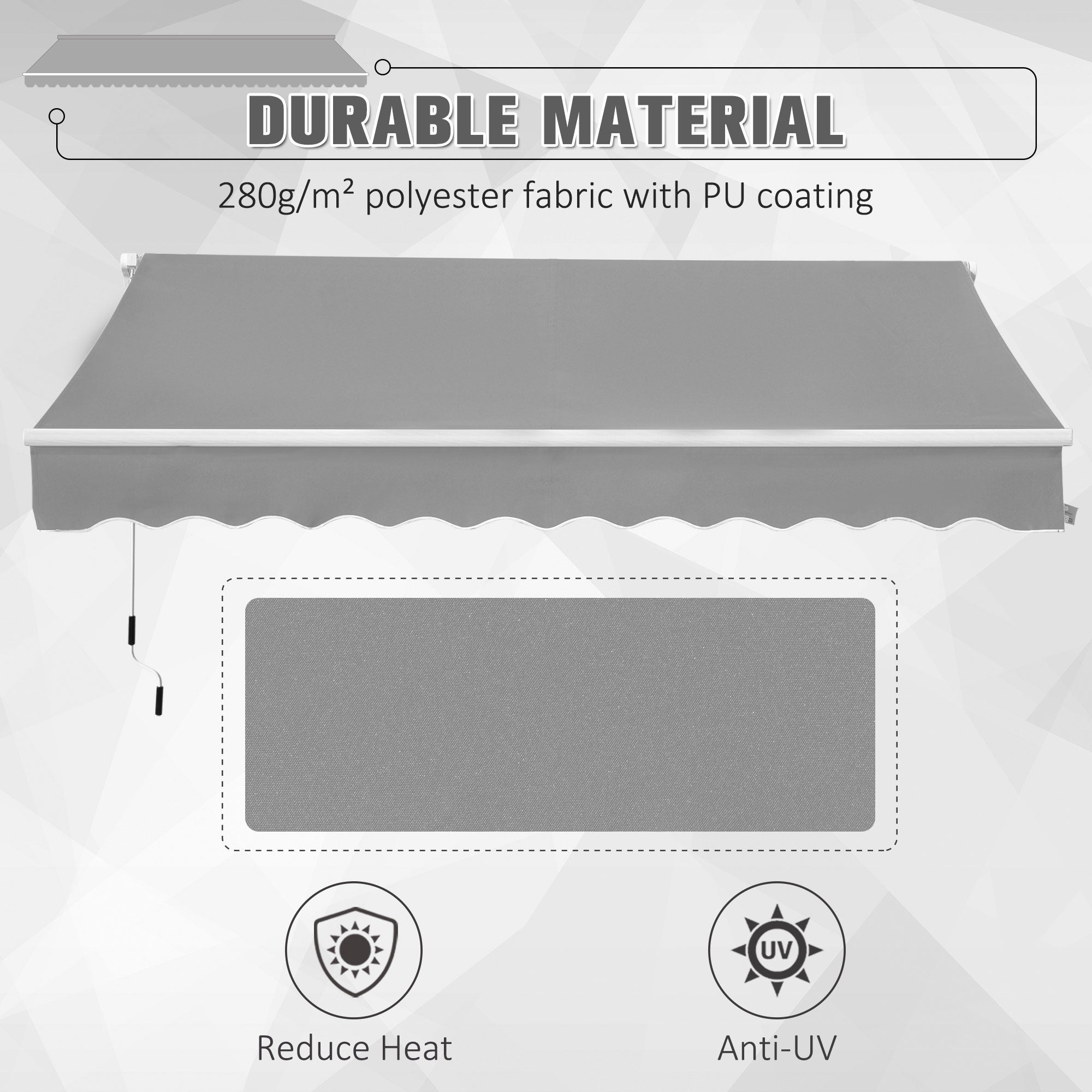 Awning Canopy Manual Retractable Sun Shade Shelter 3x2m, Light Grey