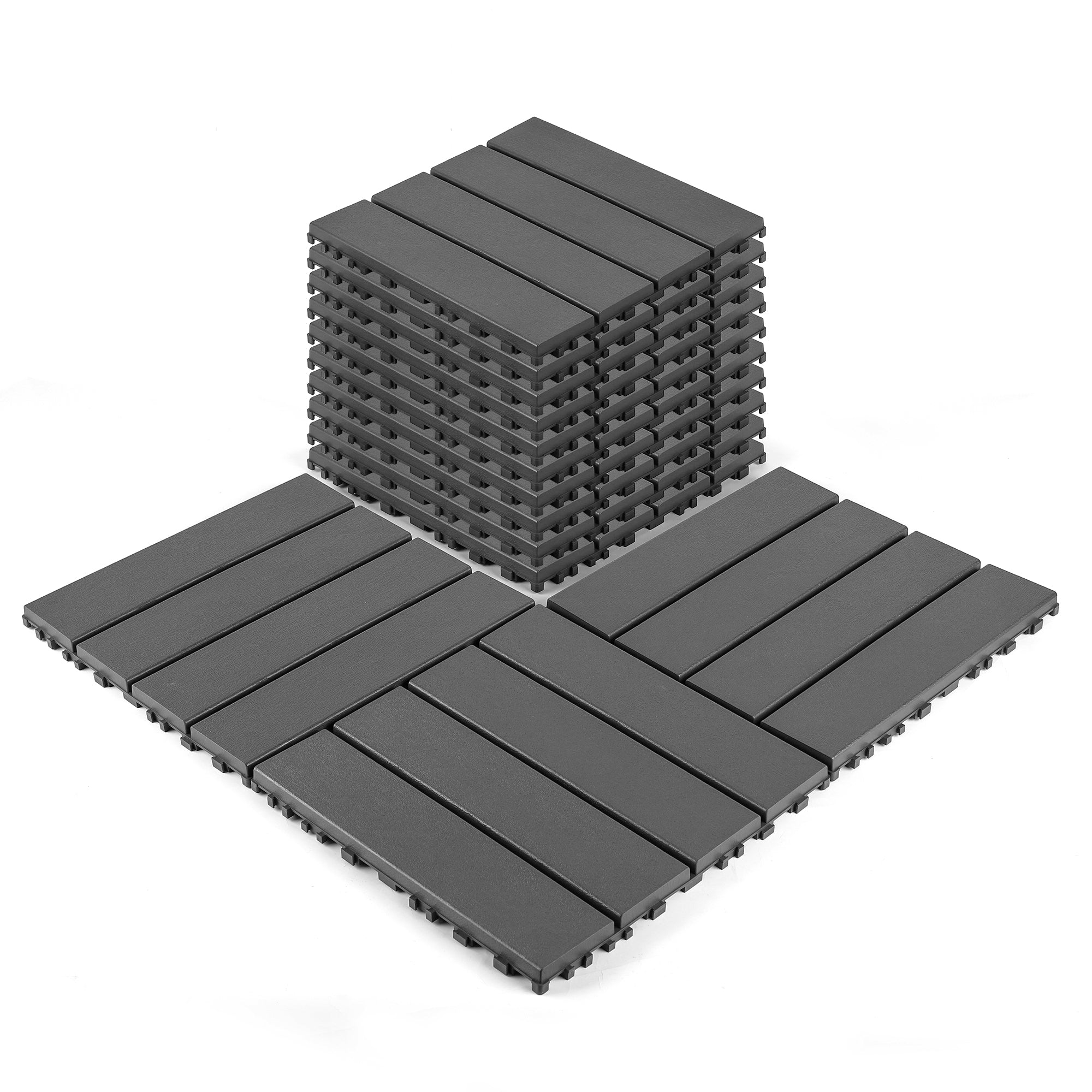 Plastic Interlocking Deck Tiles 44 Pack 12x12 Square Waterproof Outdoor Dark Grey