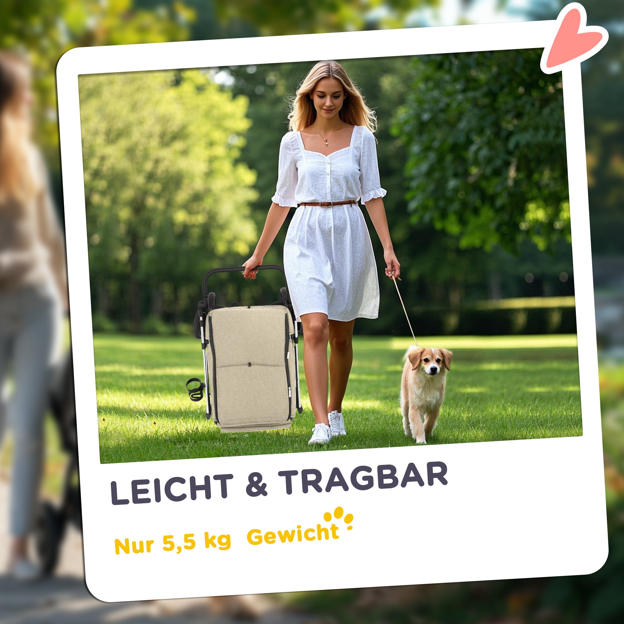 Dog Stroller, Lightweight Foldable, Aluminum Khaki