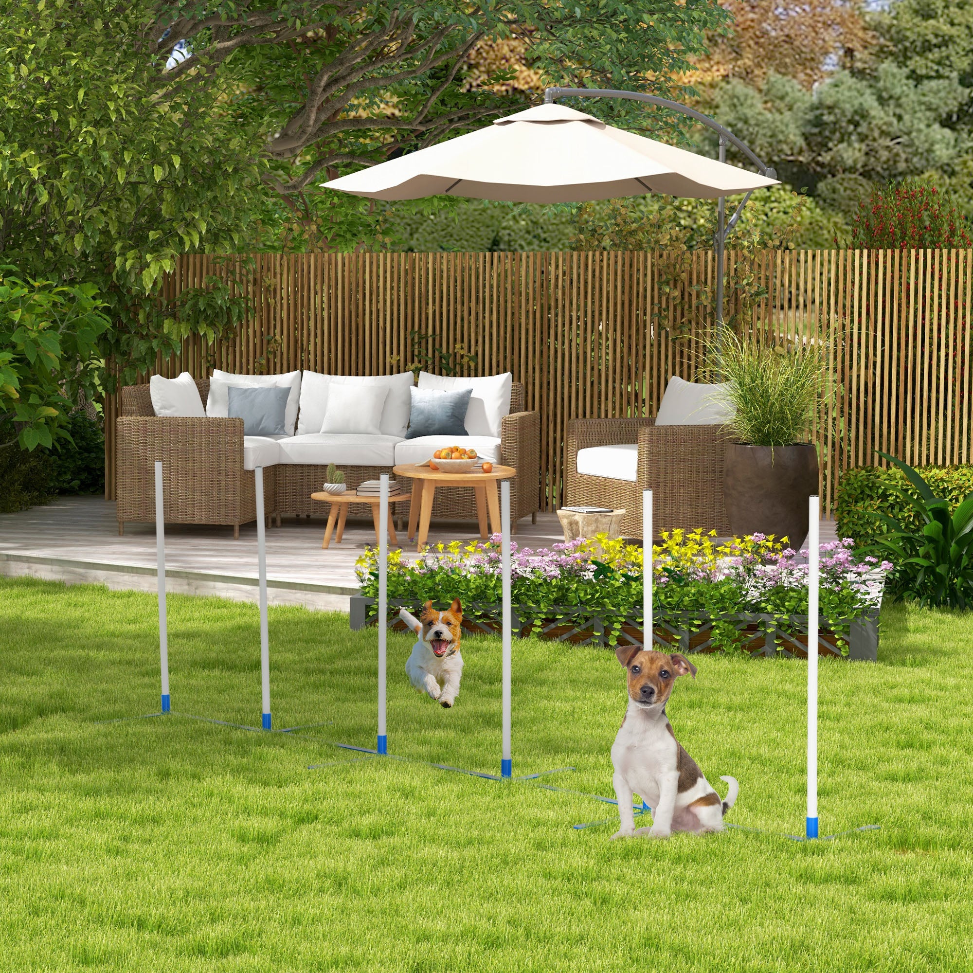 Dog Slalom Poles Agility Training Set with 600D Bag, Polyester White Blue