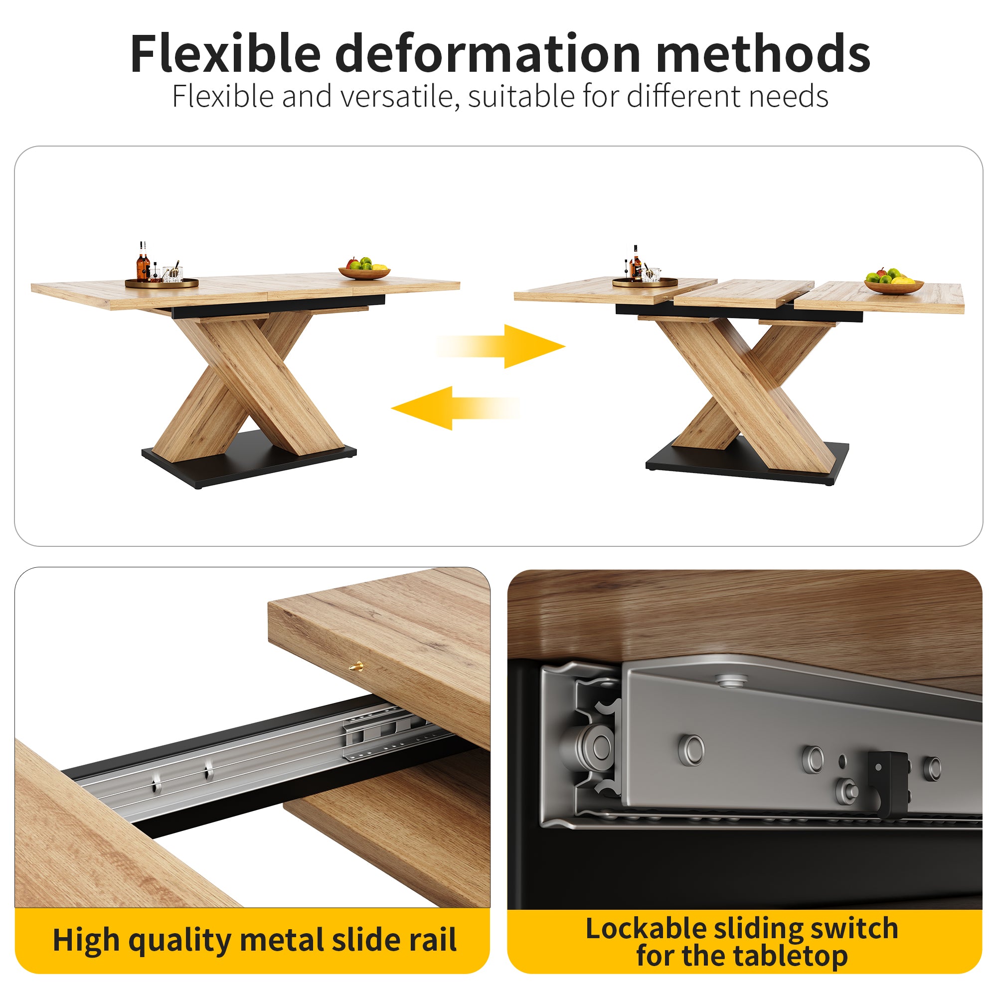 Telescopic Dining Table, Extendable 119-158.5cm Kitchen/Living Room, Wood-Colored