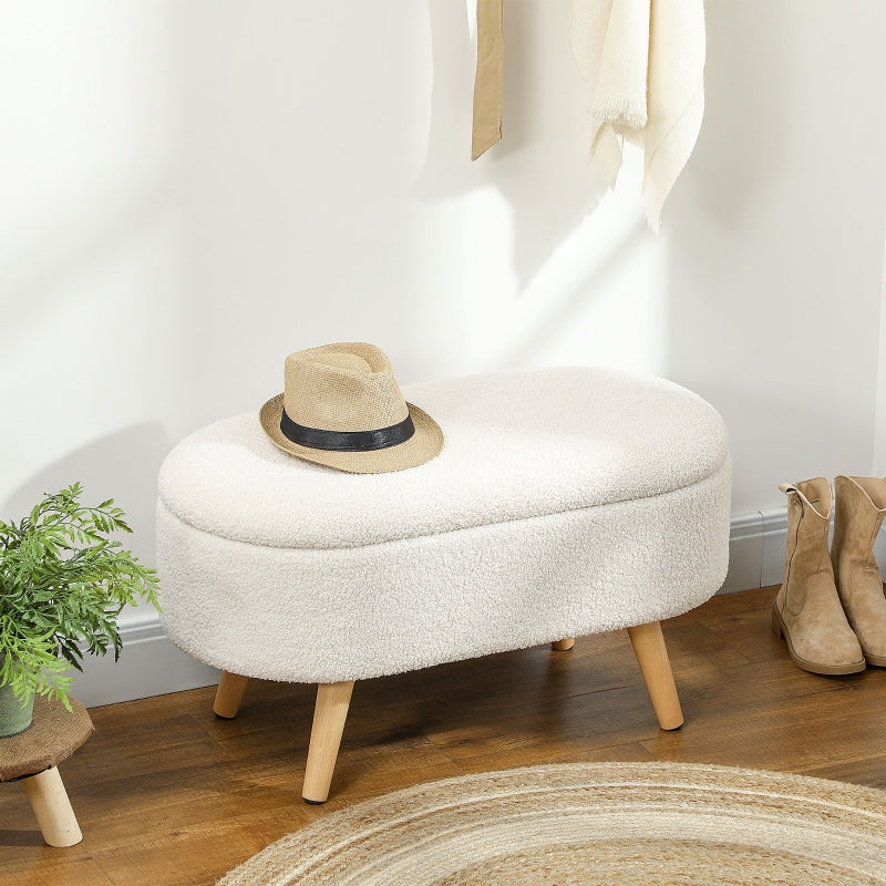 Storage Bench Footstool with Lid, Fabric Cover, White