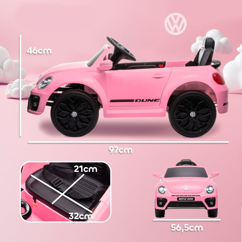 VW Beetle Electric Children's Ride-On Car with Remote Control and Music, Pink