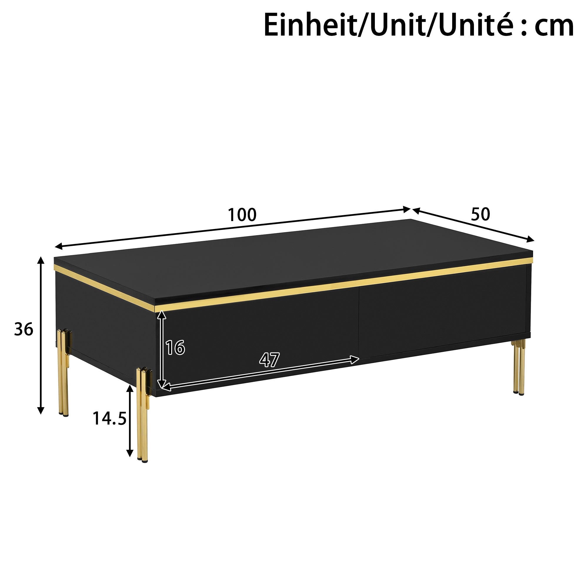 High-Gloss Coffee Table Multifunctional Side Table 100x50x36cm