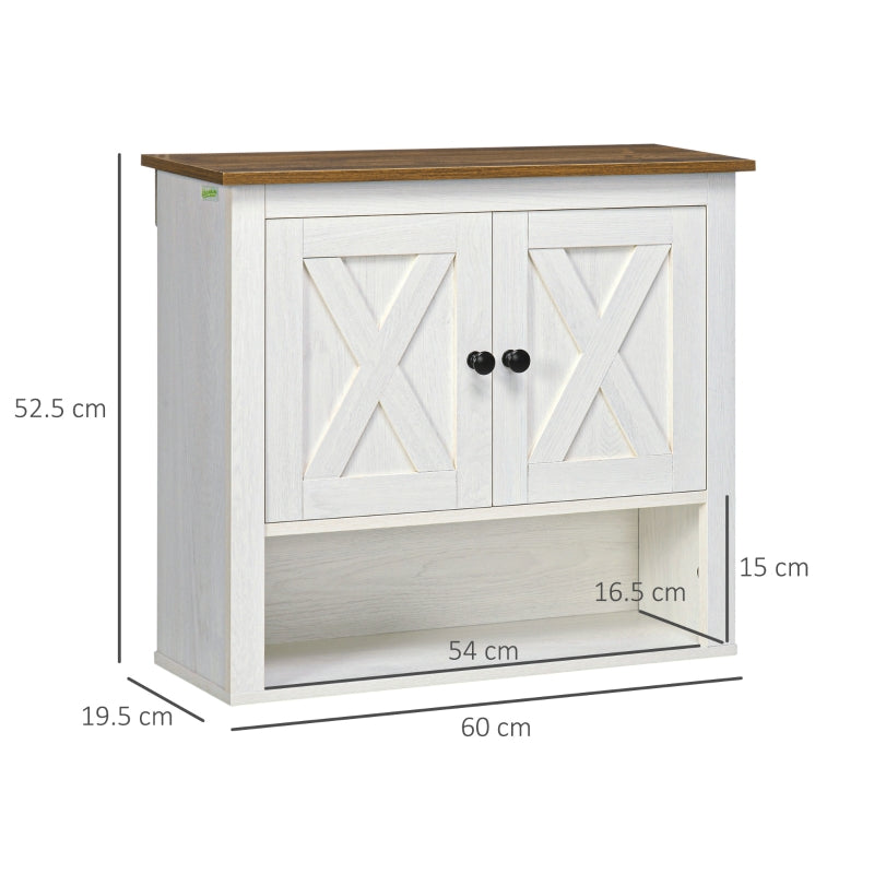kleankin Farmhouse On-Wall Bathroom Storage Cabinet - White