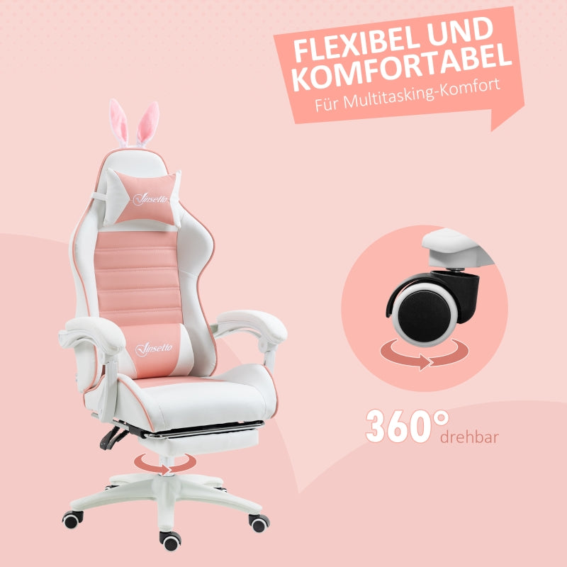 Vinsetto Gaming Chair Ergonomic with Rabbit Ears, Pink