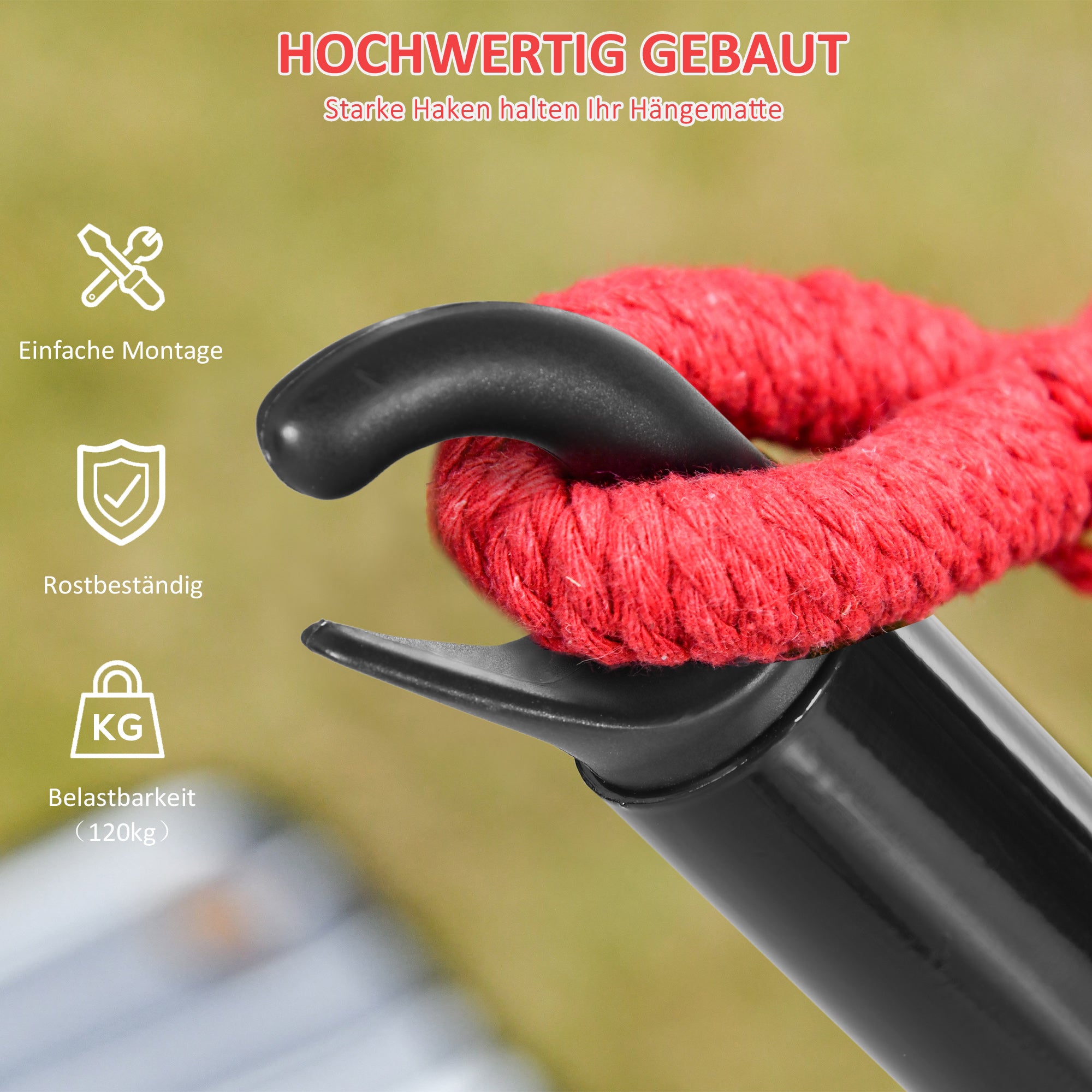 Hammock Stand | 3m Sturdy Steel Frame with Pull Rope 300x90x100cm for Garden & Beach | Black