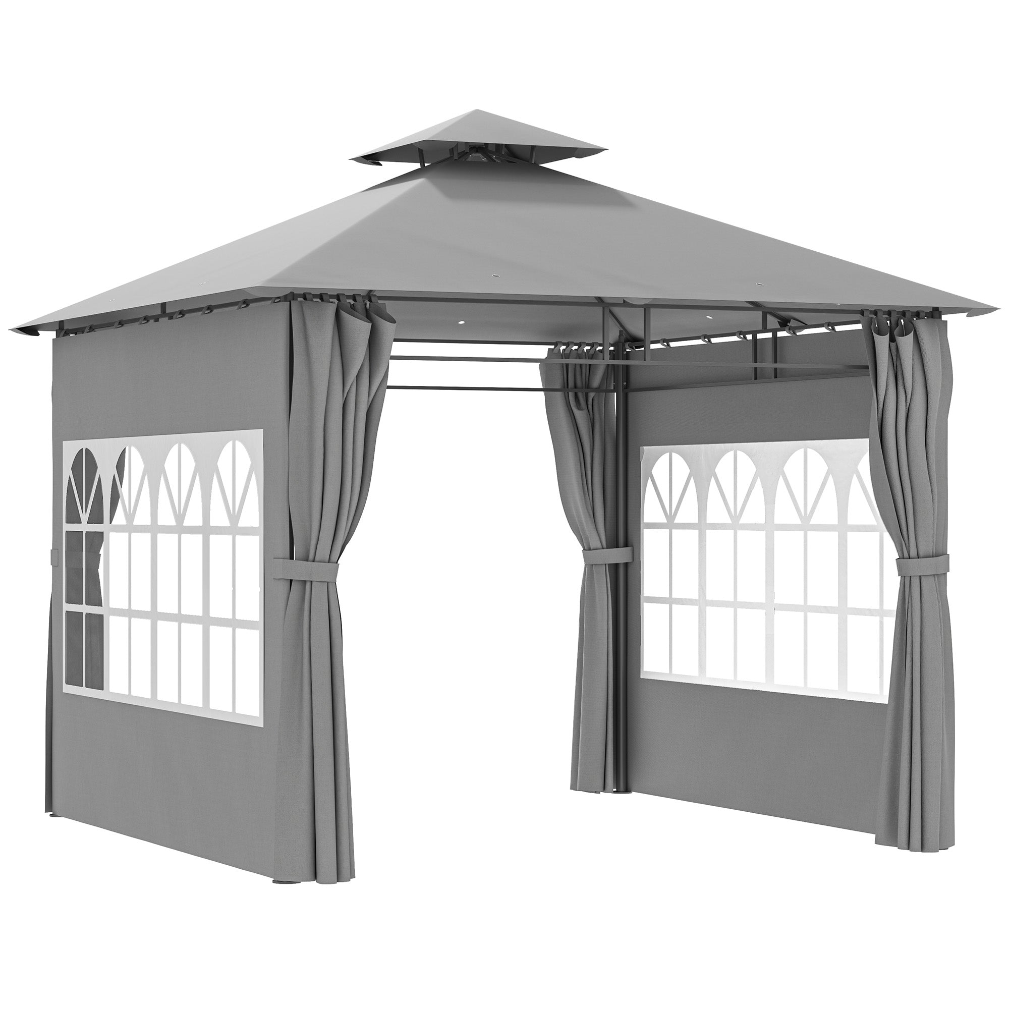 Garden Gazebo 3x3m Double Roof with Sidewalls, Light Grey