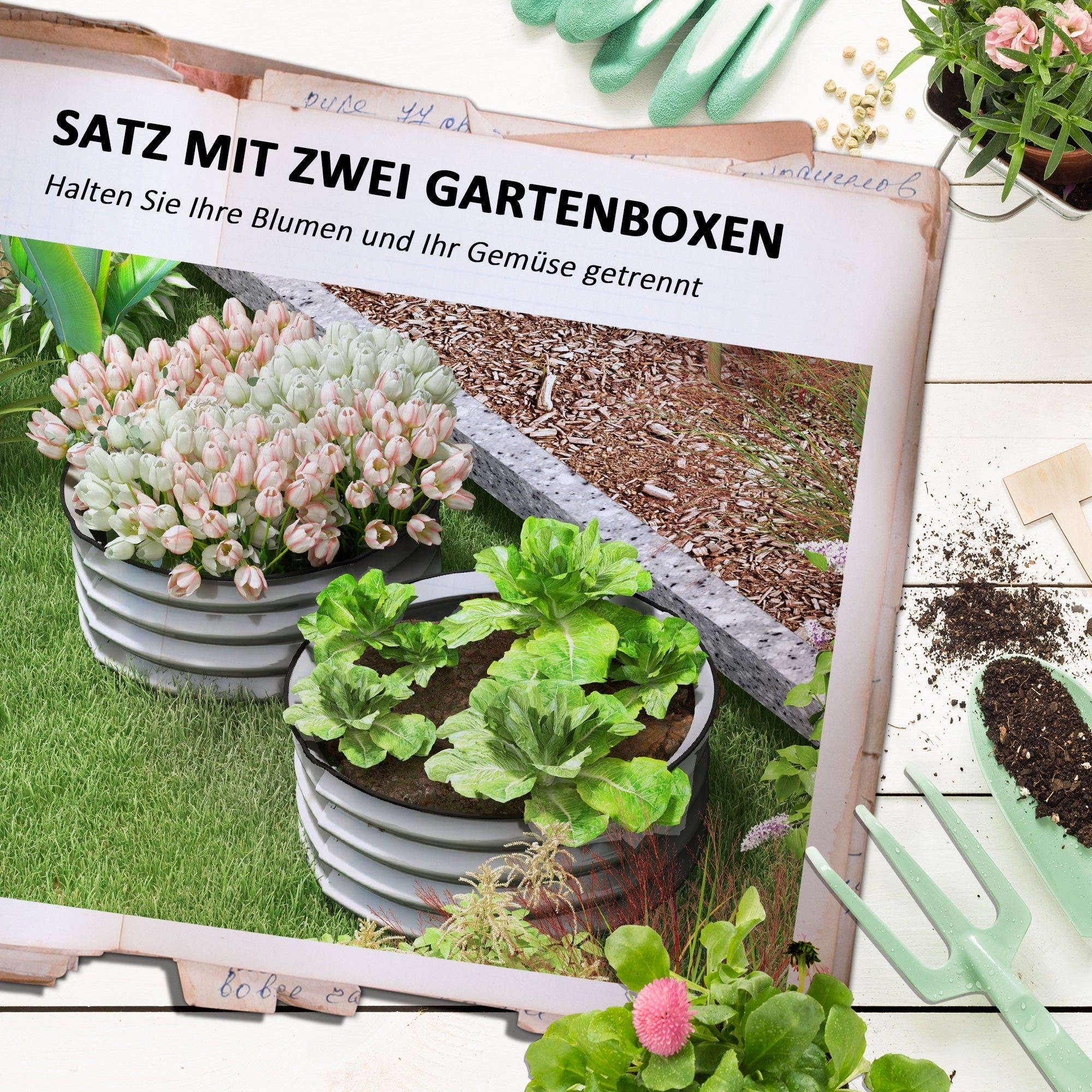 Raised Garden Bed 2-Piece Metal Planter, Open Bottom, 60x60x30 cm, Silver