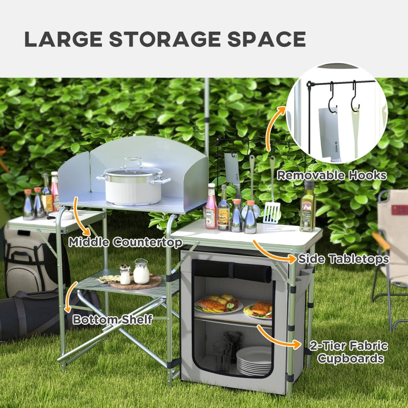Multi-Feature Folding Camping Kitchen, Wind Shield Aluminium Frame