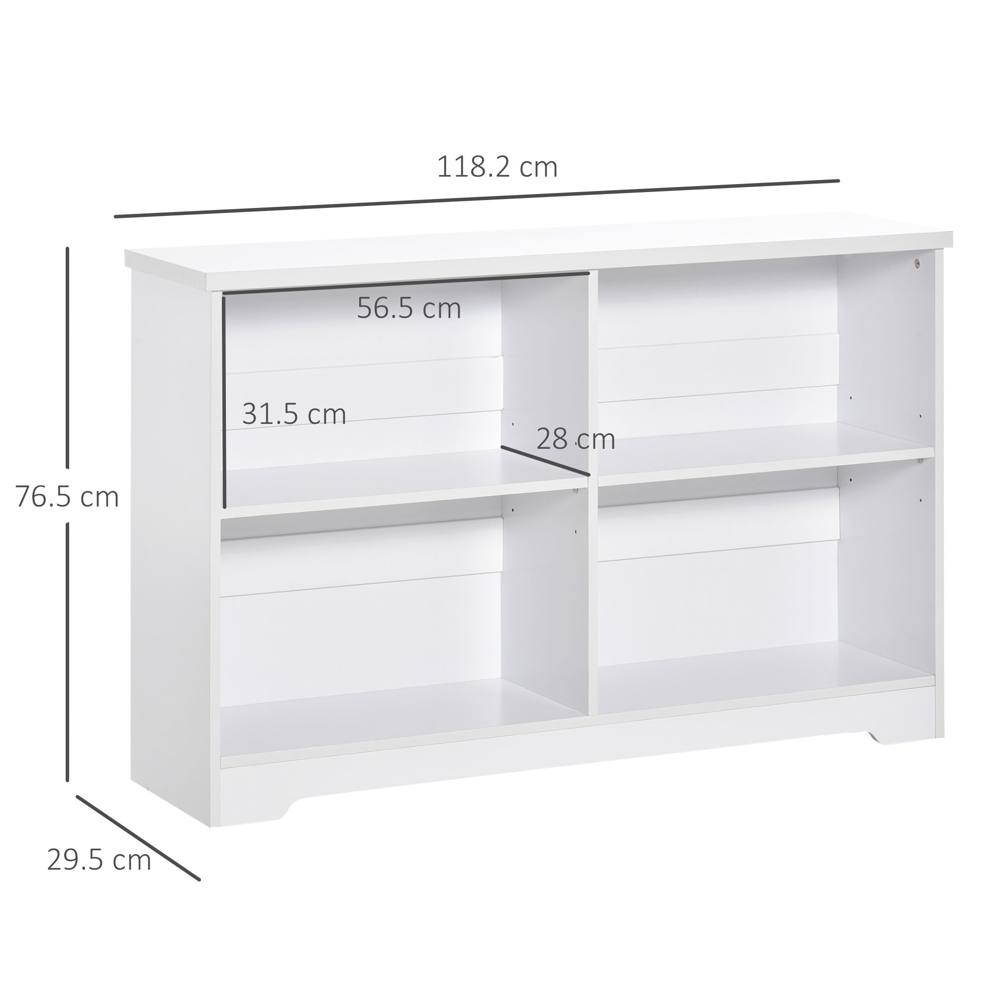 Wooden Cube Bookcase, 2 Tier 4 Compartment Shelving Unit, White