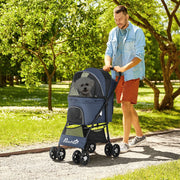 Dog Stroller, Foldable Buggy with Cushion, 4 Wheels, 600D Oxford Material