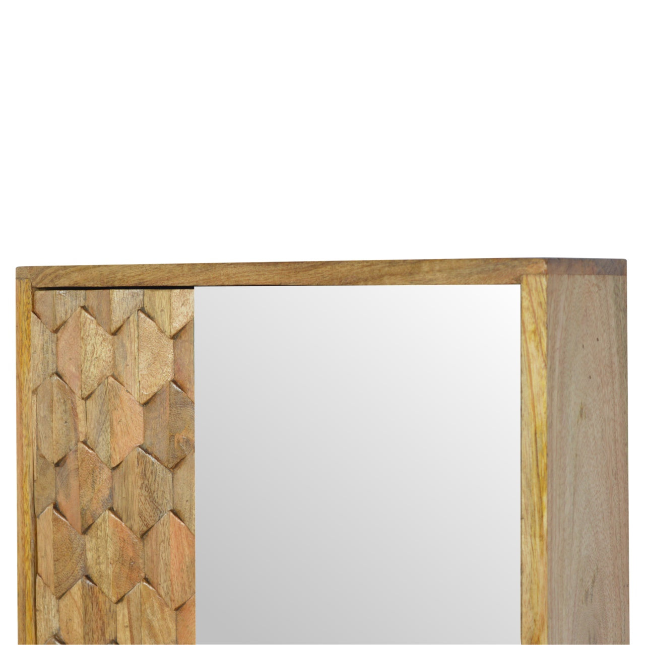 Solid Wood Pineapple Carved Mirror Cabinet, Brown