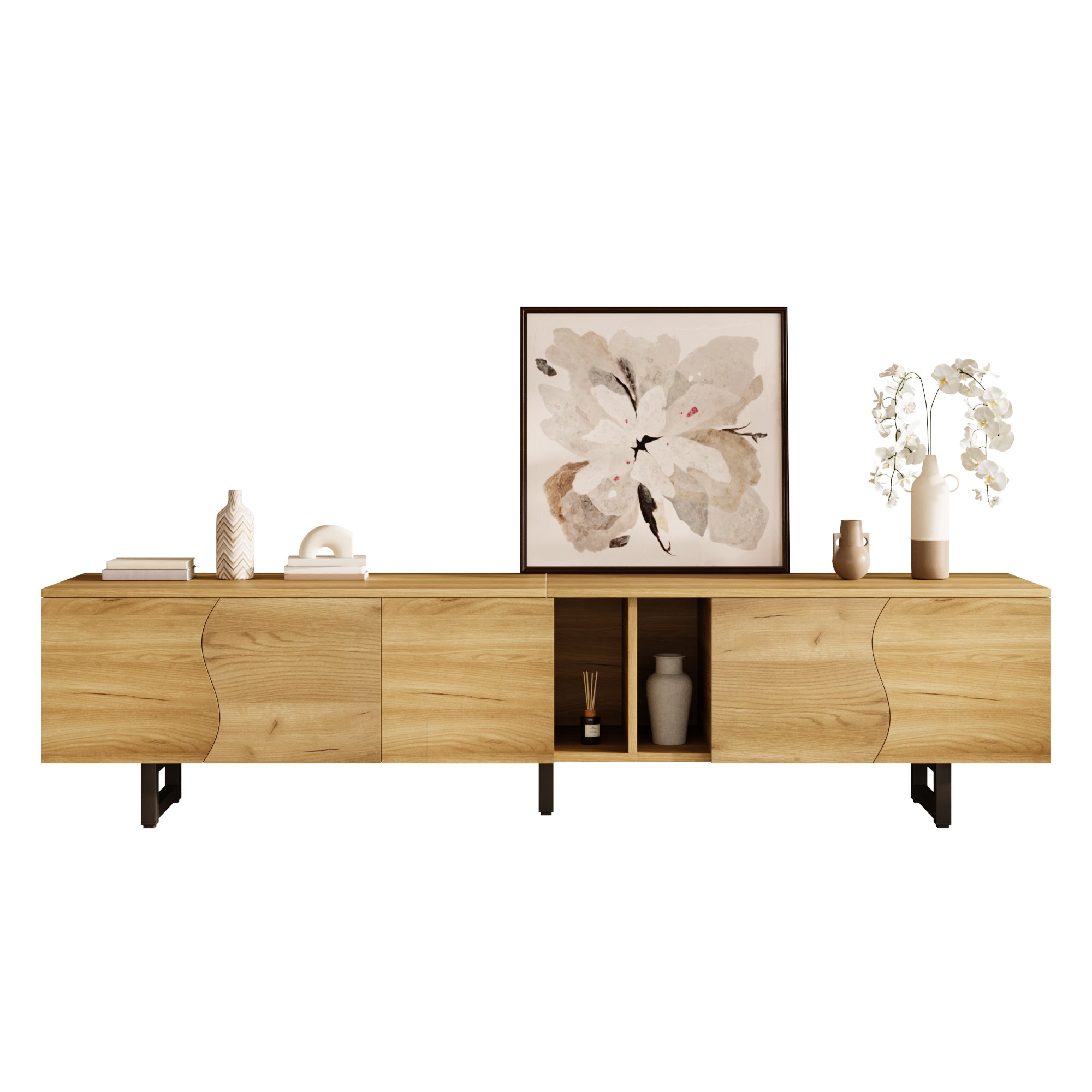 TV Cabinet 5-Door Media Console 191x38x46.5 cm, Natural Wood Look (PB+MDF)